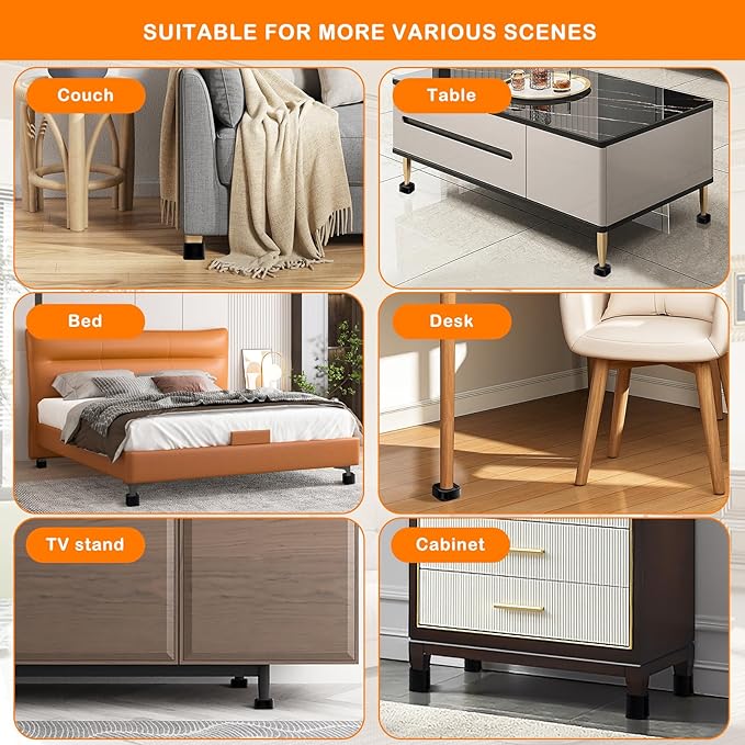 shouwuhho 9 Pack Furniture Risers Adjustable Bed Risers Heavy Duty Lifts Height 1", Square Stackable Bed Risers 1, 2 or 3 Inch for Desk Leg Table Couch Sofa Chair Bed Frame Legs Dorm, Black