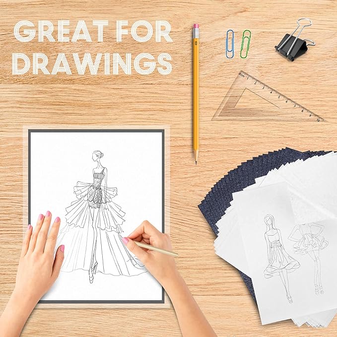Carbon Paper Tracing Paper for Tracing - PSLER 120 Pcs White Translucent Tracing Paper and 100 Pcs Black Graphite Paper On Wood Fabric Artist Lettering Sketch Canvas Drawing A4 Size 8.5 X 11 Inch
