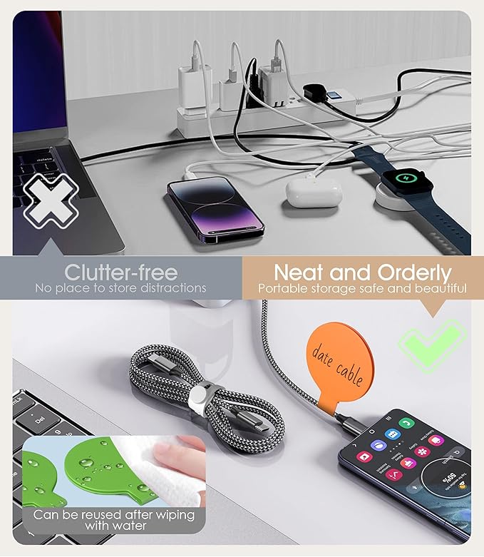 45Pcs Nearockle Cable Labels and Silicone Cable Ties Value Cable Management Set, 30 Cable Ties+15 Cord Labels for Electronics, Travel Home Office Desk Wire Organization(Multicolor)
