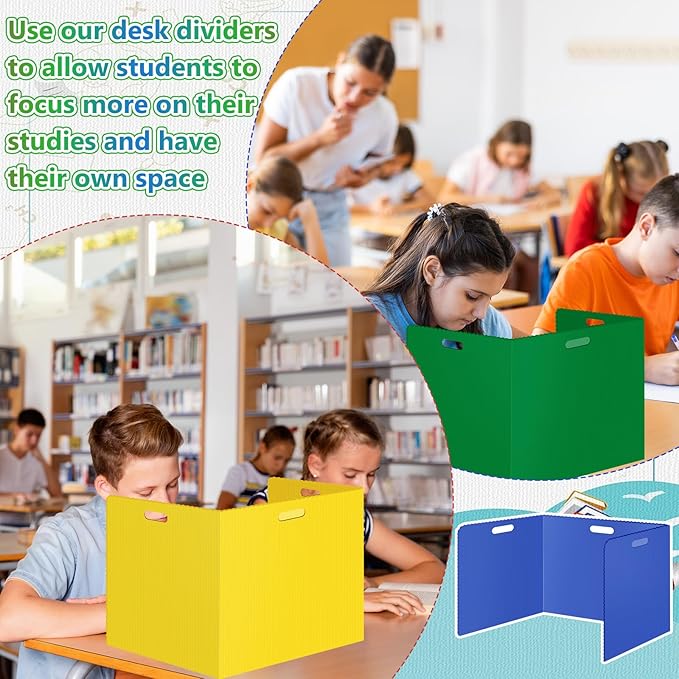 24Pack Desk Dividers for Students 14 × 17.5 × 14 Inch Plastic Durable and Waterproof Black Privacy Folders Shields Test Dividers with Classroom Privacy Boards for School Study Supplies (Muticolored)