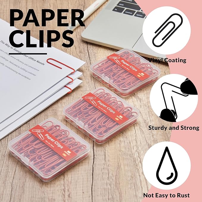 NEEWAY Colorful Large Paper Clips, 2 Inch Jumbo Paper Clips, 150 Count, 3 Pack of 50 (Red)