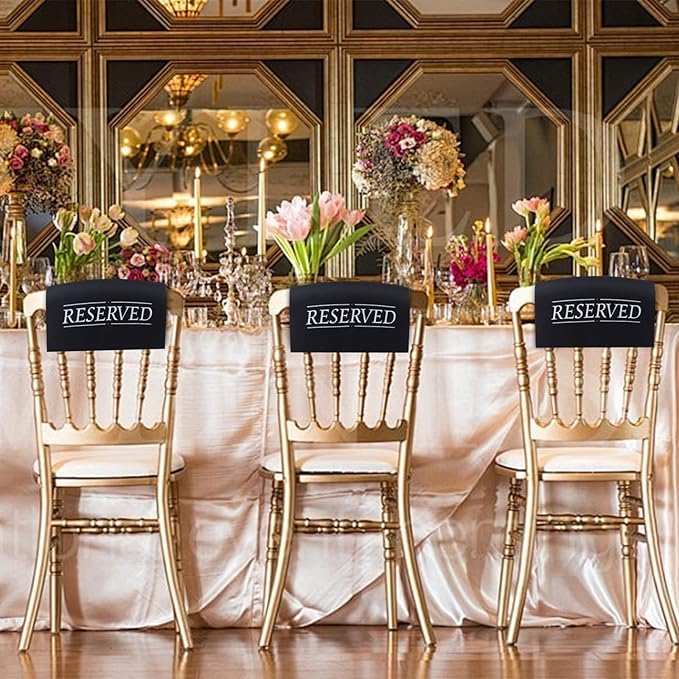 6 Pcs Reserved Seating Signs Reserved Chair Sign Printed Placeholder for Church Pew, Wedding, Party Events (Black and White, 6 Pcs)