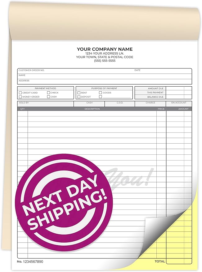 Custom 8.5" x 11" Carbonless NCR Books in 2-Part Duplicate Invoices, Receipts, Work Orders, Sales Orders, Purchase Orders, Estimates, Quote Forms with Your Company/Business Name (100 Sets)