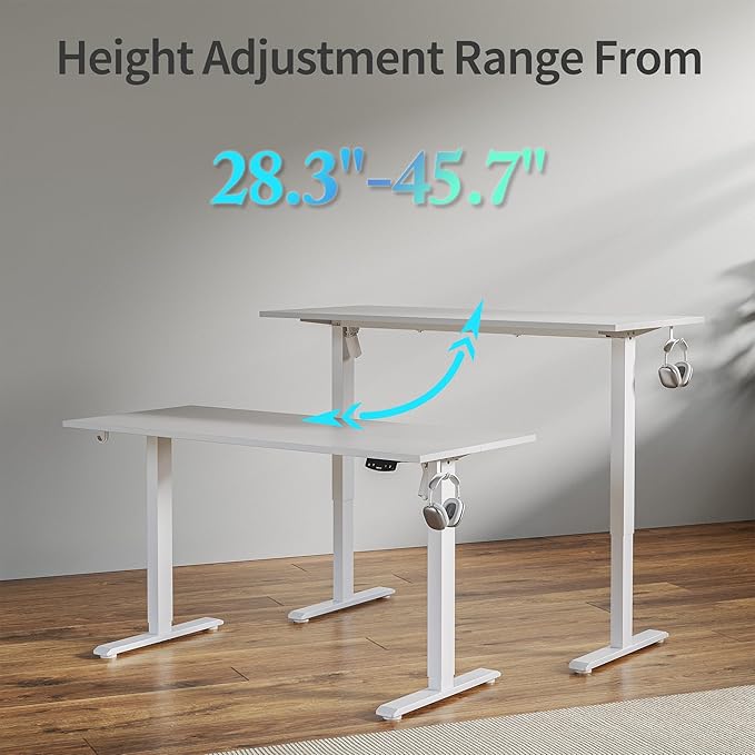 Agilestic Electric Standing Desk, Large 63 x 24 Inches Height Adjustable Desk, Sit Stand up for Work Office Home, Ergonomic Rising Computer Table with Memory Preset, White