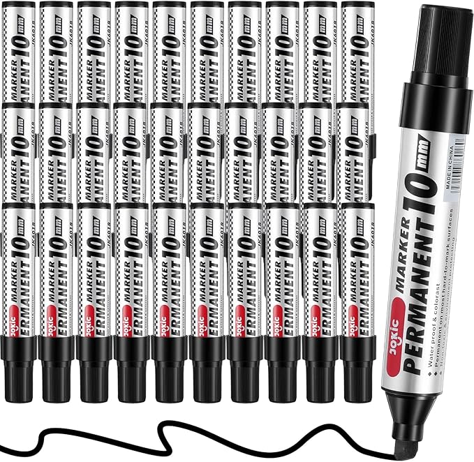 hidyuuoo 30 Pack Jumbo Size Permanent Markers Bulk Permanent Marker Set Chisel Tip Pens Waterproof for Industrial Use Work on Wood Metal Plastic Stone Glass