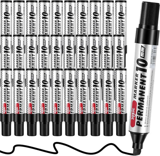 hidyuuoo 30 Pack Jumbo Size Permanent Markers Bulk Permanent Marker Set Chisel Tip Pens Waterproof for Industrial Use Work on Wood Metal Plastic Stone Glass