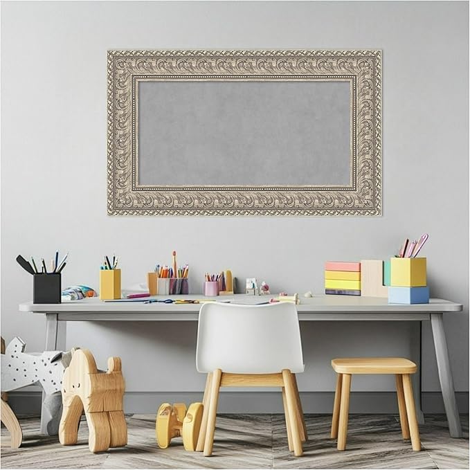 Amanti Art Silver Framed Magnetic Board 19x31 Small Vision Board for use with Magnets, 100% Metal Sheet to Display Items as Office Decor or for Home Organization in mudroom, Kitchen or Kids Room