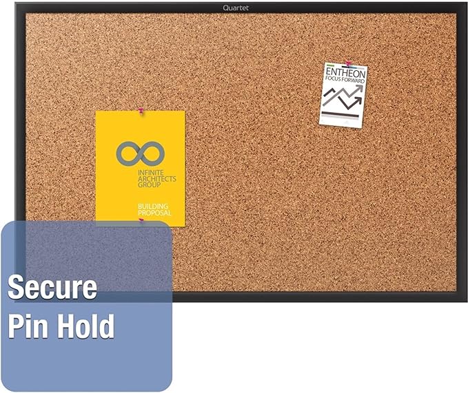 Quartet Cork Board, Bulletin Board, 4' x 3' Corkboard, Black Frame (2304B)