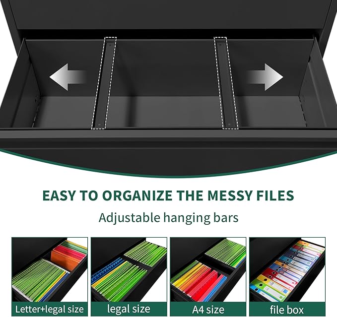 Yukimo 3 Drawer Lateral File Cabinet, File Cabinets for Home Office Legal/Letter A4 Size, File Cabinet with 3 Drawer Cabinet, Require Assembly, Black