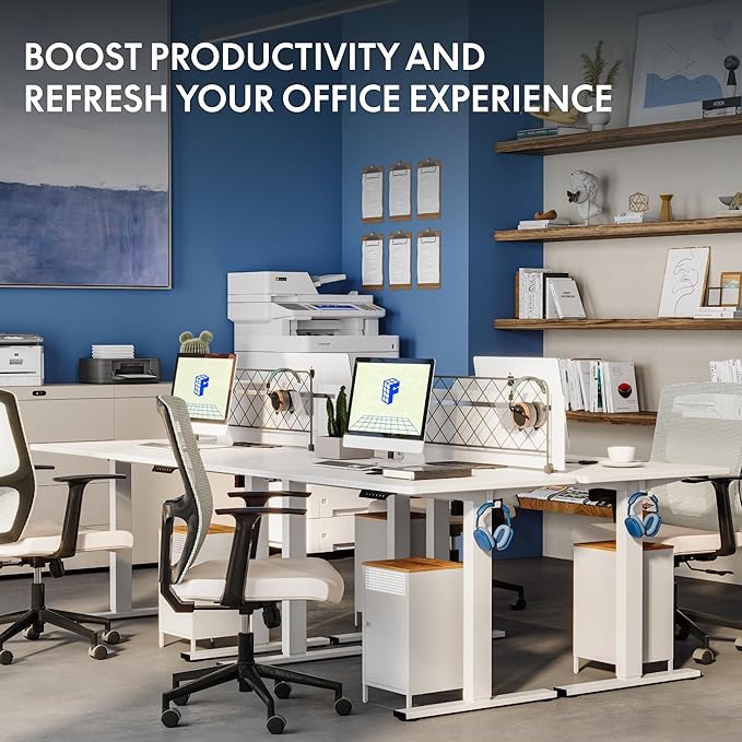 FLEXISPOT One-Piece Electric Standing Desk, 48 x 30 Inches Adjustable Desk with Seamless Desktop, Memory Controller Height Adjustment (White Frame + White Desktop, 2 Packages)
