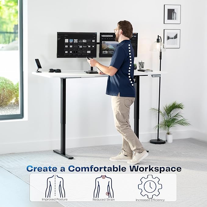 VIVO Electric 71 x 36 in Standing Desk, Memory Height Adjustment, 1B Series, Holds 220 lbs, White Top Black Frame, DESK-KIT-1B7W-36