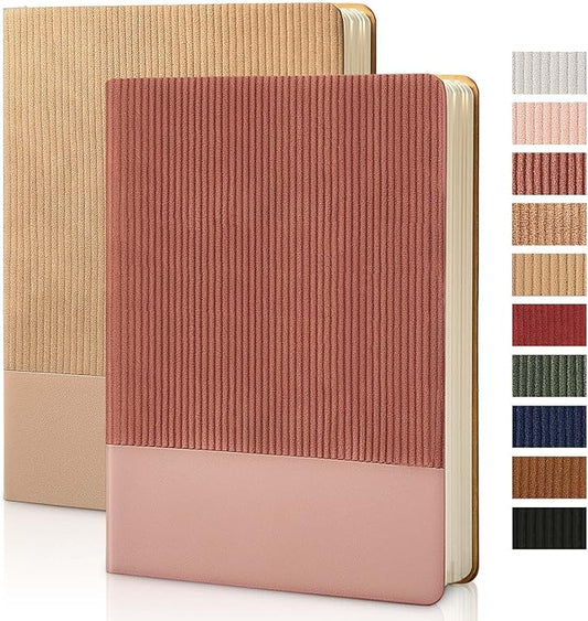 TSFPapier Lined Journal Notebook for Work College Ruled Note Book 5.79"x8.27" A5 PU Leather Daily Journaling 216 Pages for Women Men Writing Home School Supplies Business (Khaki/Darkpink)