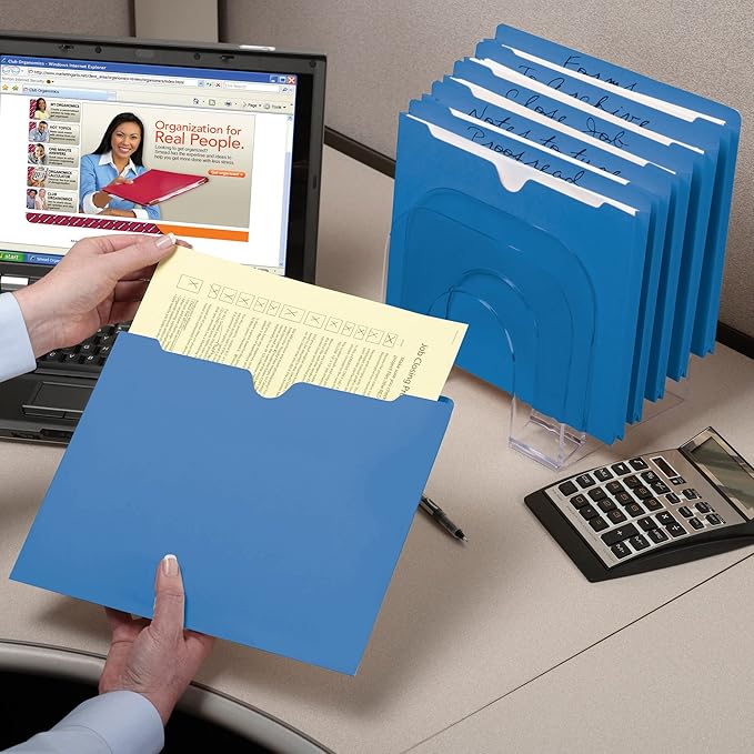 Smead File Jacket, Reinforced Straight-Cut Tab, Flat-No Expansion, Letter Size, Blue, 100 per Box (75502)