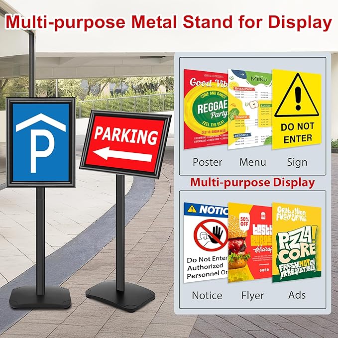 VAIIGO 3 Pack Heavy Duty Sign Holder Stand 11x17 Inch - Pedestal Floor Standing Sign Holder with Weighted Base - Vertical & Horizontal Poster/Menu Display Stands for Indoor/Outdoor Advertising, Black