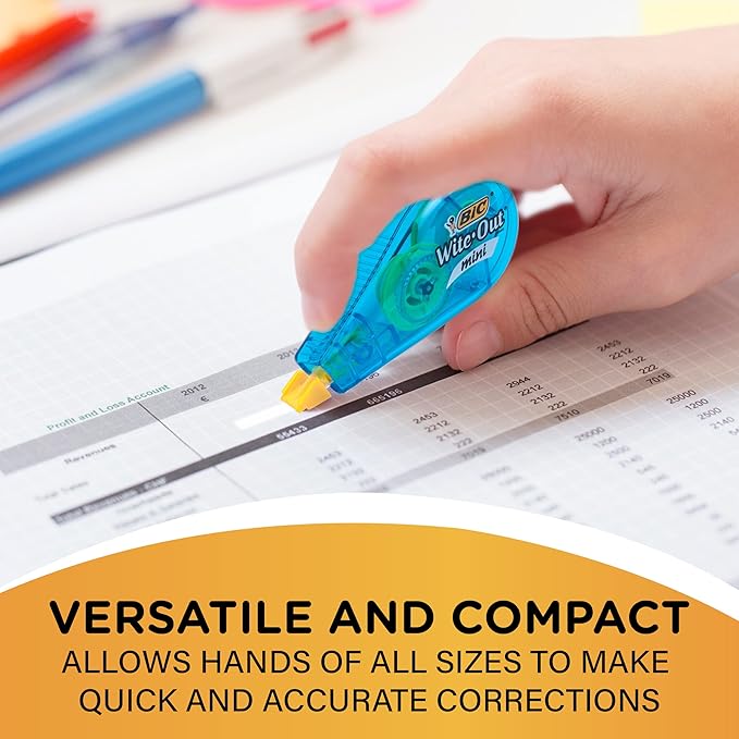 BIC Wite-Out Brand Mini Correction Tape, 16.4 Feet, 12-Count Pack of White Correction Tape, Compact Tape Office or School Supplies