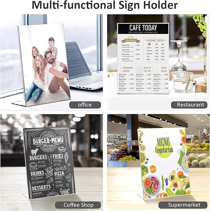 Ludery 8.5x11 Inches Acrylic Sign Slant Back Holder, Plastic Display Stand,Brochure Holder, Table Top Sign Holder For Office, Home, Store, Restaurant(6pack)