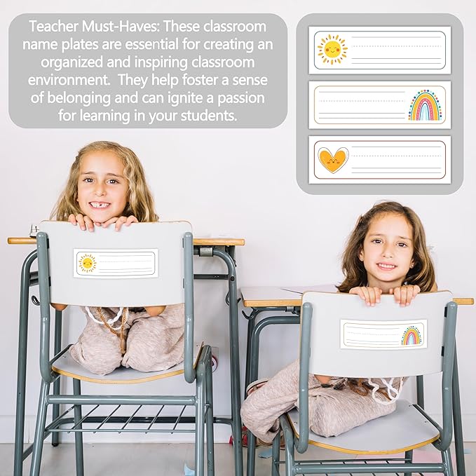 30 Name Tags for Classroom Cubbies, 3x9 in Rainbow Sunshine Name Plates for Desks, Classroom Must Haves for Teachers Elementary - A03