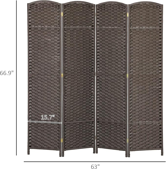 HOMCOM Room Divider, 4 Panel Folding Privacy Screen, 5.6' Tall Freestanding Wall Partition for Home Office, Bedroom, Brown