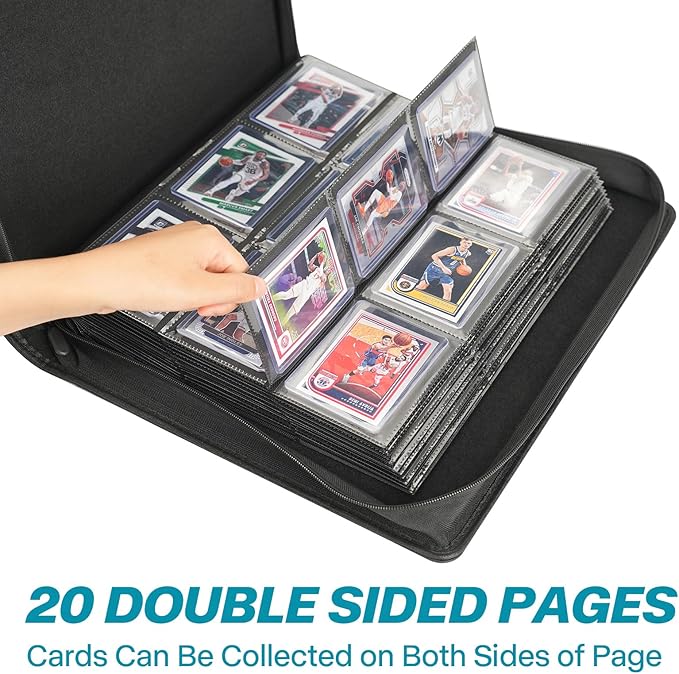 Sibonic 9 Pocket TopLoader Binder, Holds 360 3”x4” Toploader Hard Cases, Sleeves Card Collection Binder, 20 Double Sided Pages, Compatible with Trading & Sports Holder - Mint Green