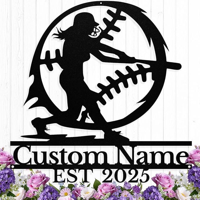 Personalized Softball Metal Sign Custom Player Softball Name Sign Girls Room Decor Softball Lover Present Sports Wall Art Decorations Gift for Girls, Team, Mother, Wife, Daughter