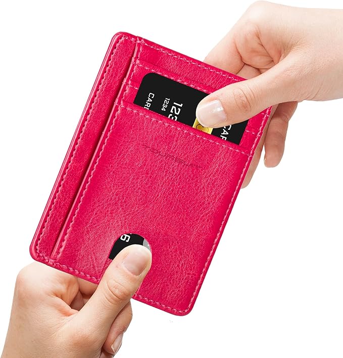 TOURSUIT Travel Minimalist Slim Front Pocket Wallet for Men Women, RFID Blocking Credit Card Holder Case (Rose Red)
