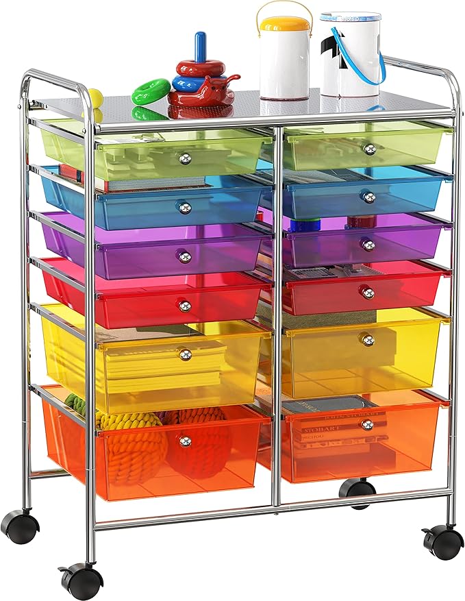 Simple Houseware Utility Cart with 12 Drawers Rolling Storage Art Craft Organizer, Multicolor