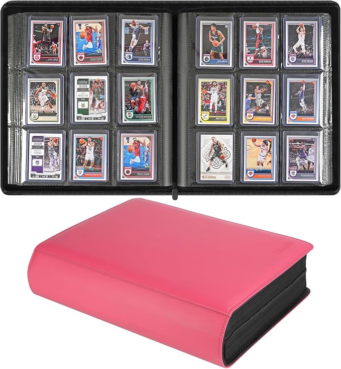 Sibonic 9 Pocket TopLoader Binder, Holds 360 3”x4” Toploader Hard Cases, Sleeves Card Collection Binder, 20 Double Sided Pages, Compatible with Trading & Sports Holder - Pink