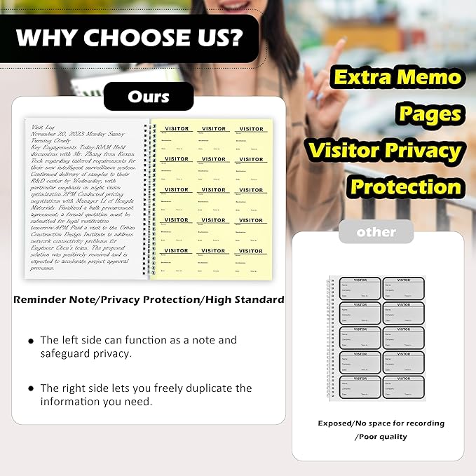 2 Pack Visitor Badges with Carbon Copy Visitor Stickers Letter Size Visitor Log Book Protecting Privacy Pages Register Book Business Guest Name tag for School Clinics Church 900 Badges 120 Memo Pages