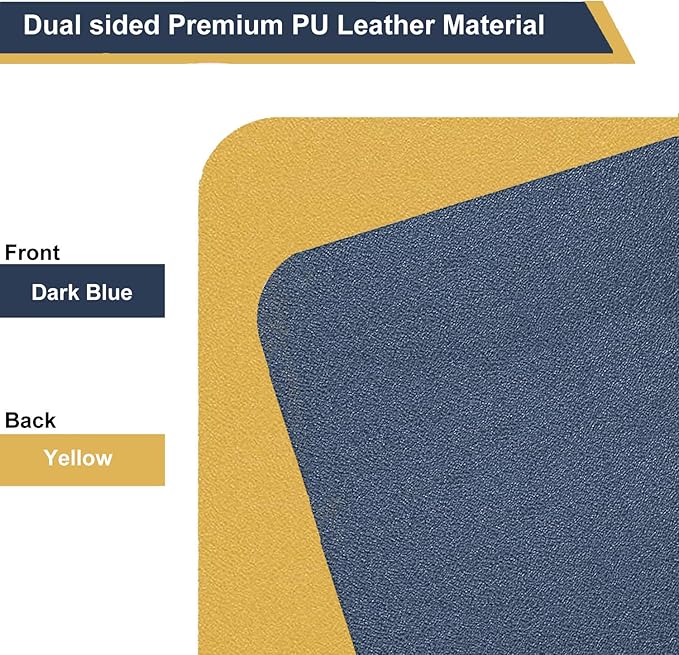 SUJAYU Dual Sided PU Leather Desk Pad, Mouse Pad, Office Desk Mat, Non-Slip Laptop Desk Pad, Waterproof Desk Writing Pad for Office and Home (23.6" x 11.8", Dark Blue + Yellow)