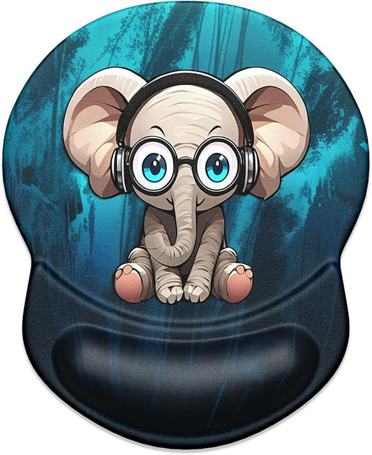 ITNRSIIET Ergonomic Mouse Pad with Gel Wrist Support Small Wrist Rest Smooth Surface Non-Slip PU Base Comfortable Office Supplies Pain Relief, 8.7 x 7.2 inches, Pretty Elephant