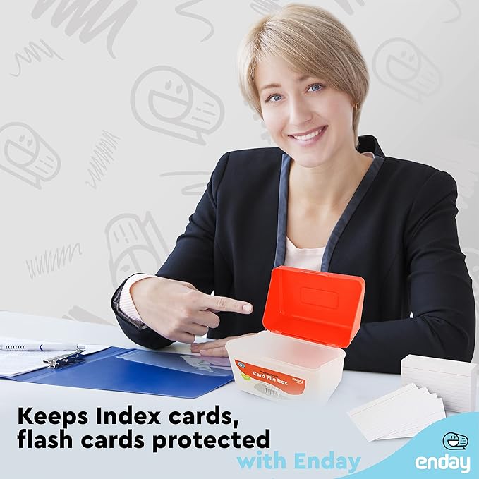 Enday Index Card Holder Red, 3x5 Note Flash Card Organizer Case, Stackable Index Card File with flip top, Notecard Recipe Purple, Red, Green, Blue, Grey, Pink Holder, Holds 250 Cards