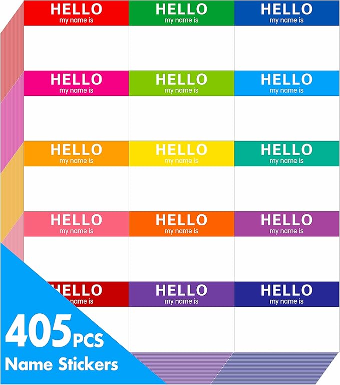 15 Colors 405 PCs Name Tag Sticker in for Themed Party School Office Home (3"x2" Each)