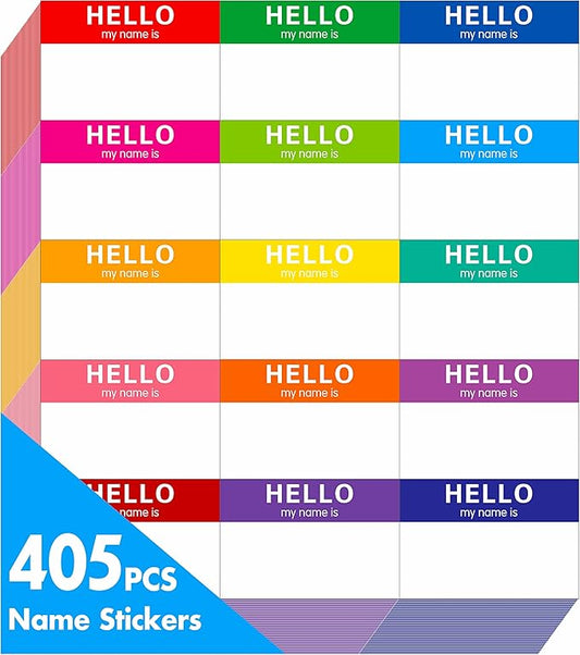 15 Colors 405 PCs Name Tag Sticker in for Themed Party School Office Home (3"x2" Each)