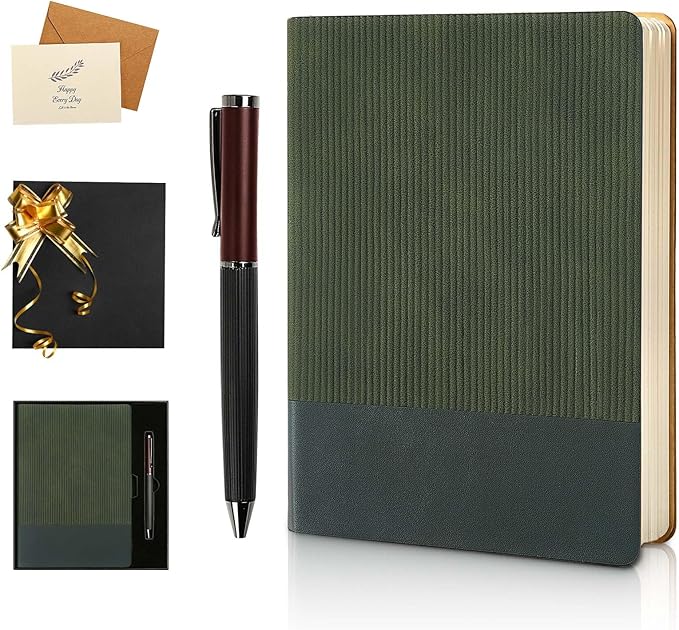 TSFPapier A5 Lined Notebook with Pen & Gift Box 216 Pages PU Leather Journal for Women Men 100GSM Thick Paper College Ruled Notebook for Christmas Gifts, School,Travel,Business,Work,Home Writing (Dark Green)