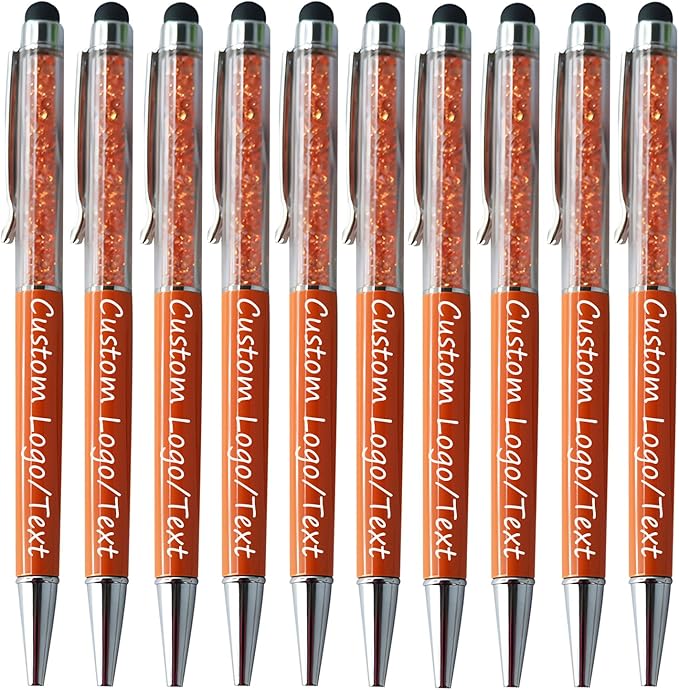 Yucold Customized Pens with Name/Logo - Touch Screen Stylus Ballpoint Pen, Perfect for Weddings, Business & Personalized Gifts (Orange,20)