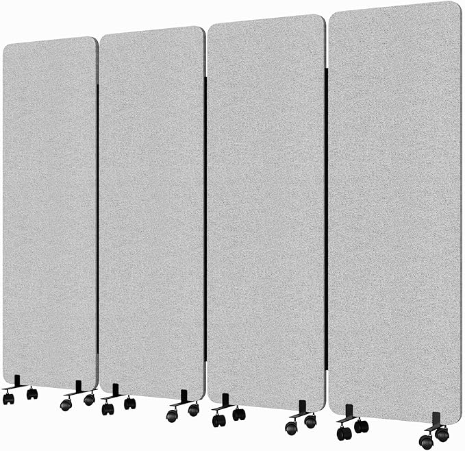 Soundproof Room Divider W/Wheels, 66in Office Dividers for Sound Proofing & Reducing, Sound Proof Dividers for Office Partitions Portable Temporary Wall Acoustic Wall Divider (Dark Grey, 4 Panel)