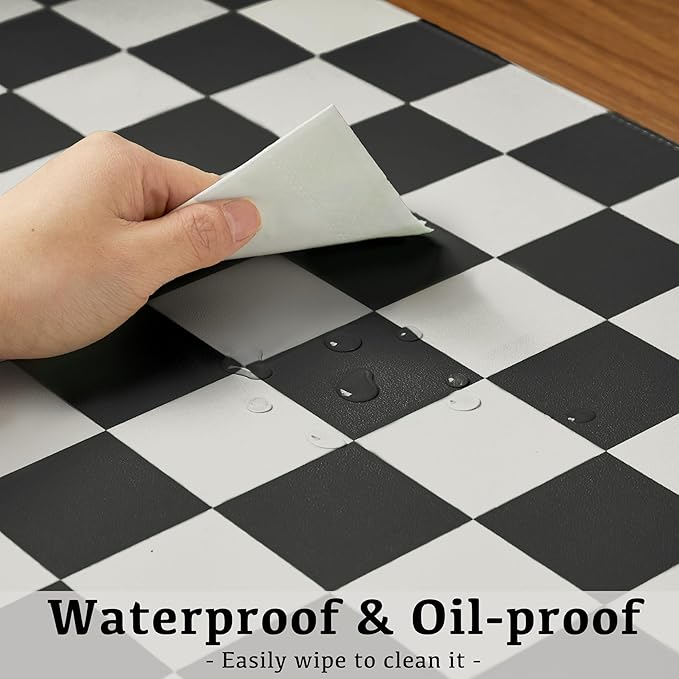 Ohocut Checkered Desk Mat, Large Cute Aesthetic Retro PU Leather Computer Laptop Desk Mat, Non-Slip Waterproof Mouse Keyboard Pad, Desk Writing Mat for Work/Home (Black, 23.6" x 13.7")