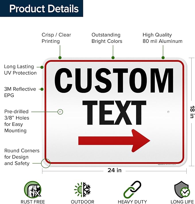 Custom Arrow,Custom Directional Sign, Right Arrow, 18x24 Inches, 3M EGP Reflective, Rust Free .080 Aluminum, Fade Resistant, Made in USA by My Sign Center