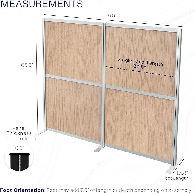 VIVO Modular Wall System, 2 PET Panels, Modern Professional Office Cubicle Dividers, Freestanding Privacy-Screen, 66 inches High, Flat Wood, Silver Frame, PP-MWS63C