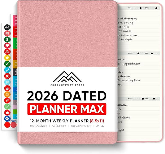 Dated, 2026 Planner, 8.5" x 11" - The #1 Productivity Planner to Achieve Your 2026 Goals - Planner 2026-2027 by PRODUCTIVITY STORE (A4, PINK)