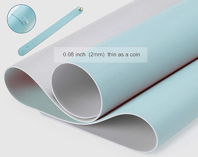 SUJAYU Dual Sided PU Leather Desk Pad, Mouse Pad, Office Desk Mat, Non-Slip Laptop Desk Pad, Waterproof Desk Writing Pad for Office and Home (23.6" x 11.8", Light Blue+Sliver)