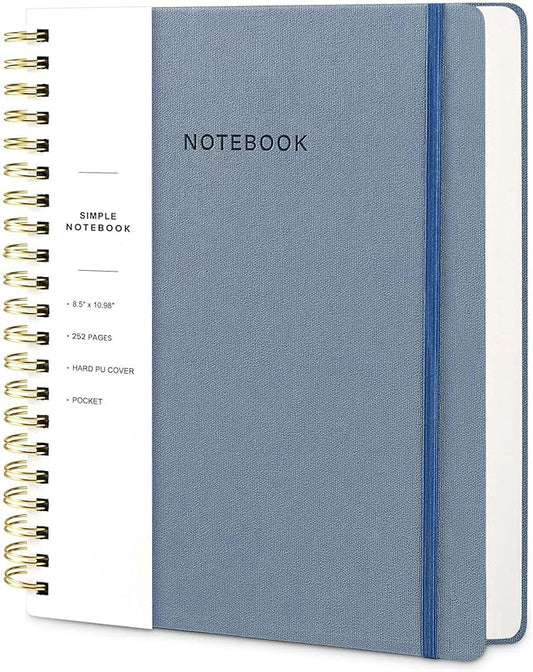Oneirom Spiral Notebook - 8.5 x 10.98 Inch Large Hard Cover Notebook with Elastic Band & Pocket, 252 Pages, Lay Flat Wirebound Journal for Work, School, Planning & Note Taking ReefBlue