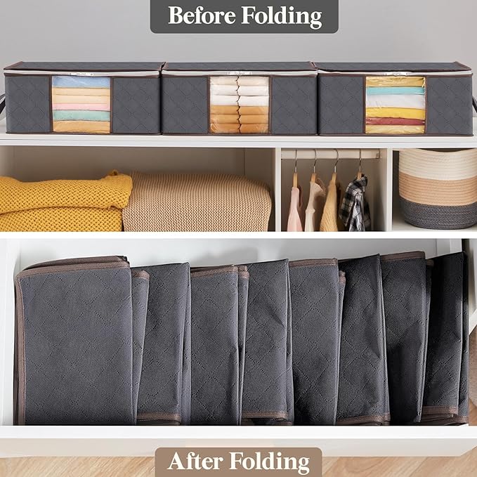 Lifewit 4 Pack Clothes Storage Bag, Foldable Storage Bin Closet Organizer with Reinforced Handle, Sturdy Fabric Blanket Storage with Clear Window, Storage Containers for Clothing, Bedding, Gray