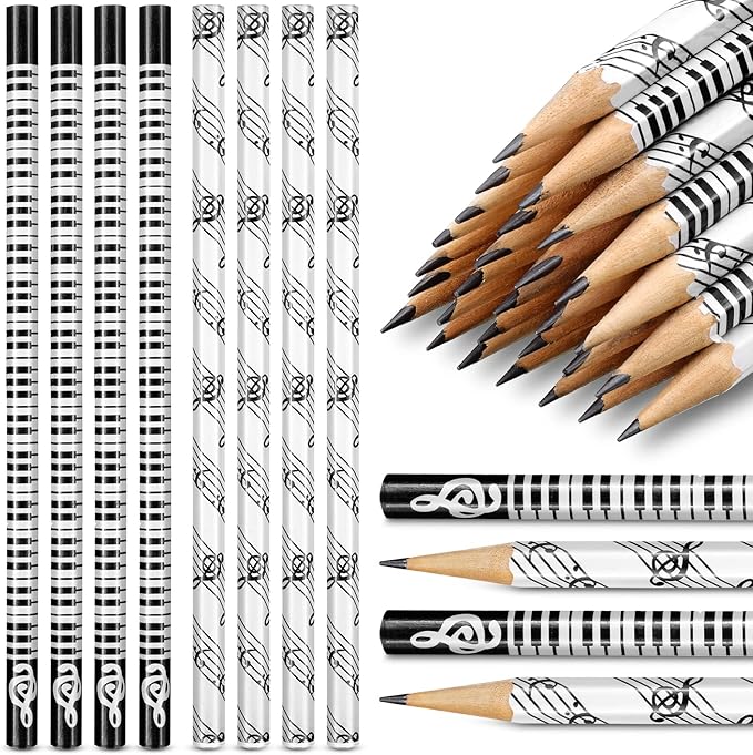 TaoBary 200 Pieces Music Pencils Bulk Music Classroom Supplies Piano Note Pencils Wooden Fun Gifts Party Favors for Piano Students Teachers Artists, Black and White, 7 Inches