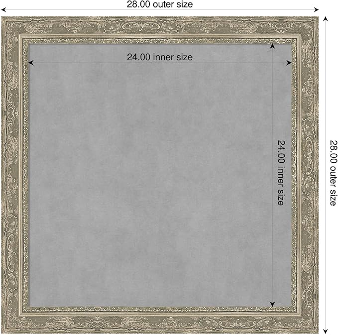 Amanti Art Silver Framed Magnetic Board 28x28 Medium Vision Board for use with Magnets, 100% Metal Sheet to Display Items as Office Decor or for Home Organization in mudroom, Kitchen or Kids Room