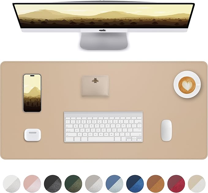 Leather Desk Protector, Large Mouse Pad & Waterproof PU Leather Blotter Mat - Non-Slip Desk Cover for Office and Home (Apricot, 36" x 17")