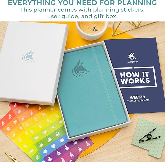 Clever Fox Dated Planner 2026-2027 – Weekly Life Planner Notebook for Time Management – Planner with Habits Tracker & To-Do List (Aquamarine)