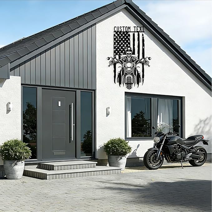 Custom US Flag Motorcycle Metal Sign Personalized Biker Name Signs Custom Garage Decor Motorbikes Wall Art Decor Motorcycle Sign Men Room Decorate Gifts for Men Husband Rider
