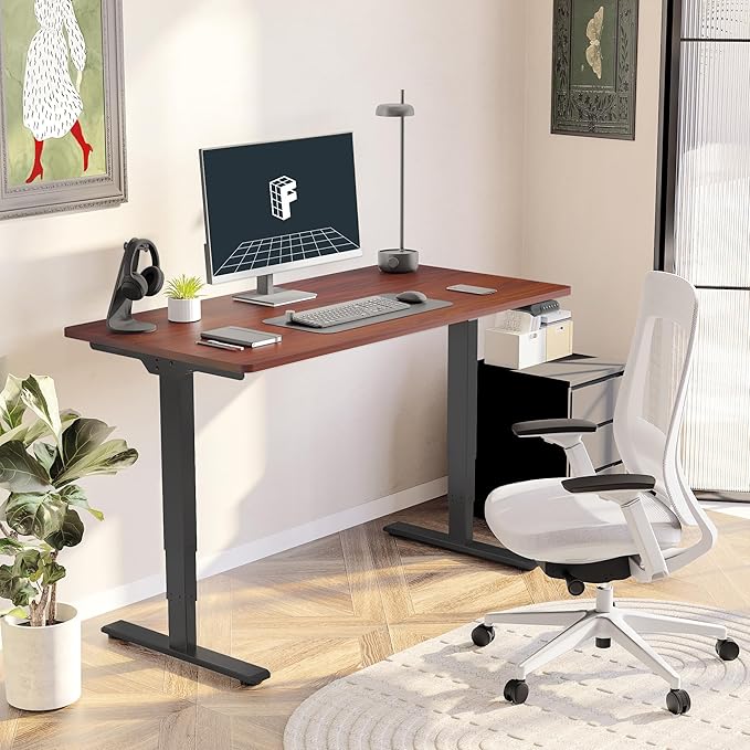 FLEXISPOT E6 3-Stage Dual Motor 60 x 24 Electric Standing Desk Sit Stand Up Desk, Holds 220 lbs, Adjustable Height w/Memory Presets, One-Piece Mahogany Desktop & Black Frame, Ships in 2 Boxes