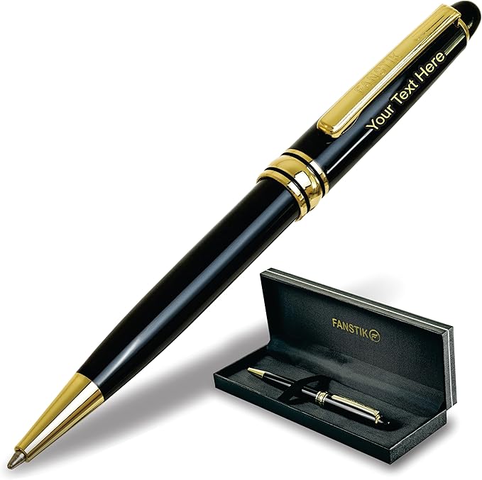 FANSTIK Customized BallPoint pen with name (MADE IN USA), stainless steel, black and gold, luxury engraved pen personalized for men and for women. (BallPoint Black-Gold)